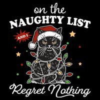 Funny Christmas Cat On The Naughty List And I Regret Nothing Drawstring Bag