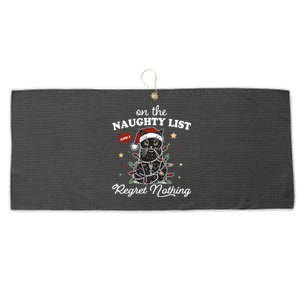 Funny Christmas Cat On The Naughty List And I Regret Nothing Large Microfiber Waffle Golf Towel