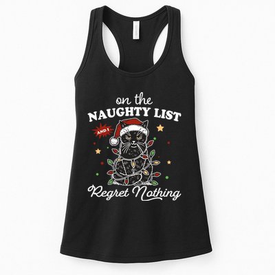 Funny Christmas Cat On The Naughty List And I Regret Nothing Womens Tank Top