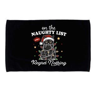 Funny Christmas Cat On The Naughty List And I Regret Nothing Microfiber Hand Towel