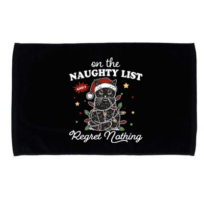 Funny Christmas Cat On The Naughty List And I Regret Nothing Microfiber Hand Towel