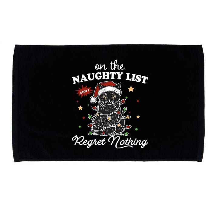 Funny Christmas Cat On The Naughty List And I Regret Nothing Microfiber Hand Towel