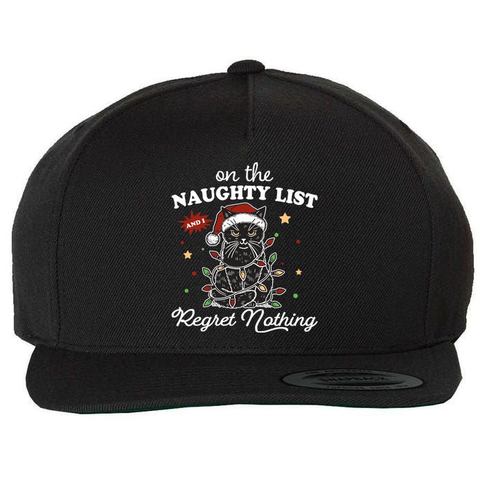 Funny Christmas Cat On The Naughty List And I Regret Nothing Wool Snapback Cap