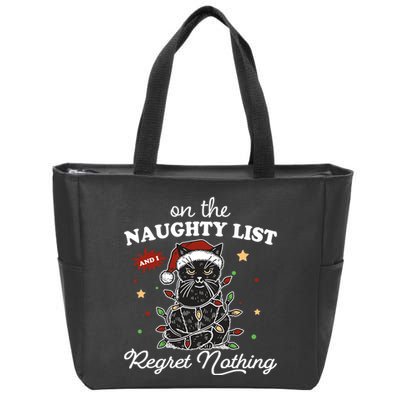 Funny Christmas Cat On The Naughty List And I Regret Nothing Zip Tote Bag