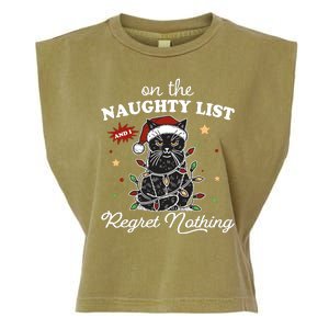 Funny Christmas Cat On The Naughty List And I Regret Nothing Garment-Dyed Women's Muscle Tee