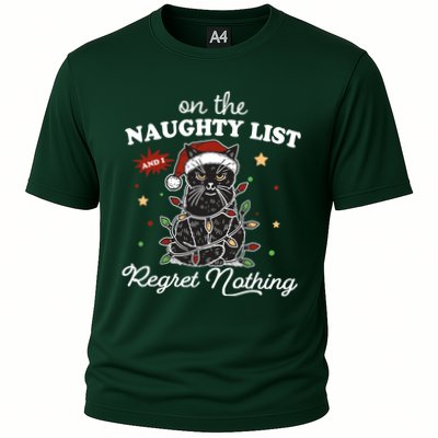 Funny Christmas Cat On The Naughty List And I Regret Nothing Cooling Performance Crew T-Shirt