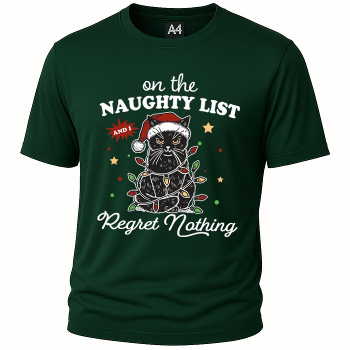 Funny Christmas Cat On The Naughty List And I Regret Nothing Performance Shirt