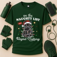 Funny Christmas Cat On The Naughty List And I Regret Nothing Performance Shirt