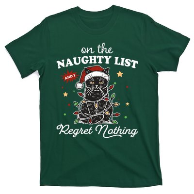 Funny Christmas Cat On The Naughty List And I Regret Nothing T-Shirt