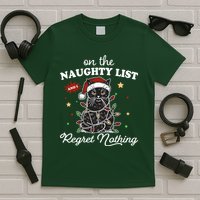 Funny Christmas Cat On The Naughty List And I Regret Nothing T-Shirt