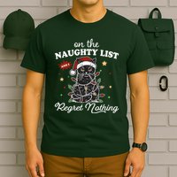 Funny Christmas Cat On The Naughty List And I Regret Nothing T-Shirt