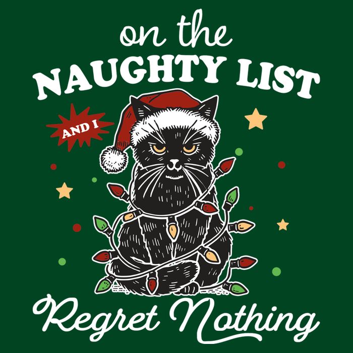 Funny Christmas Cat On The Naughty List And I Regret Nothing Button