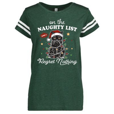 Funny Christmas Cat On The Naughty List And I Regret Nothing Enza Ladies Jersey Football T-Shirt