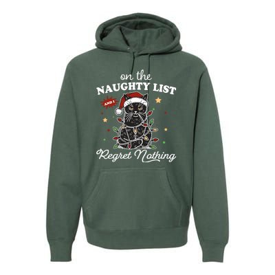 Funny Christmas Cat On The Naughty List And I Regret Nothing Premium Hoodie