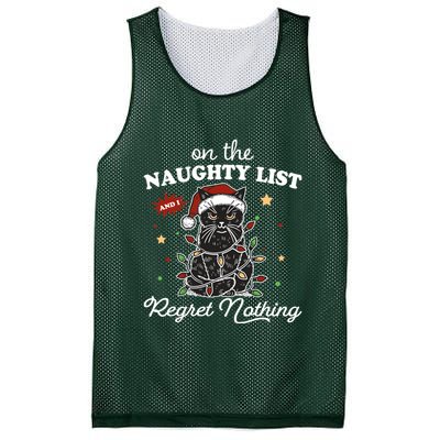 Funny Christmas Cat On The Naughty List And I Regret Nothing Mesh Reversible Basketball Jersey Tank