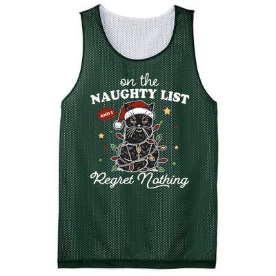 Funny Christmas Cat On The Naughty List And I Regret Nothing Mesh Reversible Basketball Jersey Tank