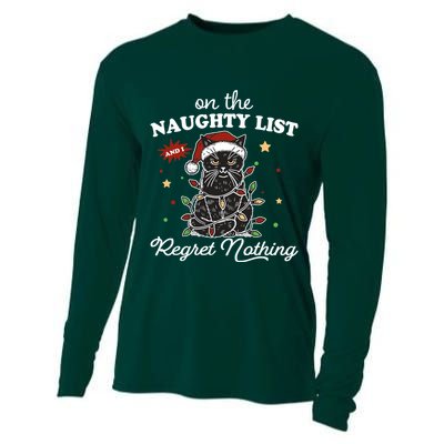 Funny Christmas Cat On The Naughty List And I Regret Nothing Cooling Performance Long Sleeve Crew