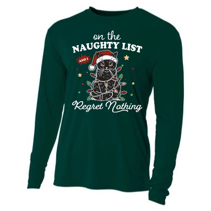 Funny Christmas Cat On The Naughty List And I Regret Nothing Cooling Performance Long Sleeve Crew