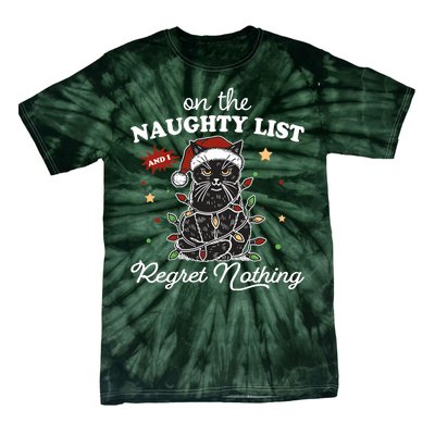 Funny Christmas Cat On The Naughty List And I Regret Nothing Tie-Dye T-Shirt