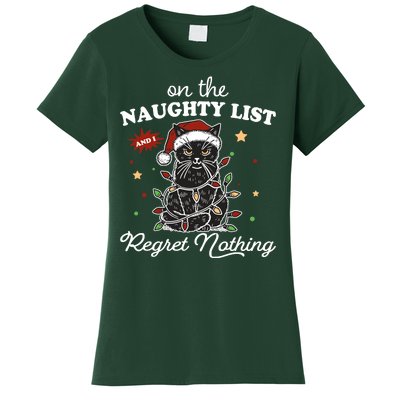 Funny Christmas Cat On The Naughty List And I Regret Nothing Women's T-Shirt