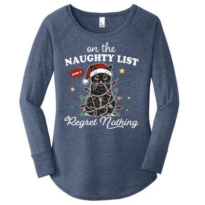 Funny Christmas Cat On The Naughty List And I Regret Nothing Women's Perfect Tri Tunic Long Sleeve Shirt