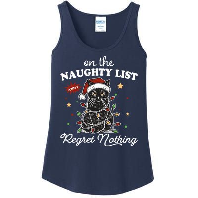 Funny Christmas Cat On The Naughty List And I Regret Nothing Ladies Essential Tank