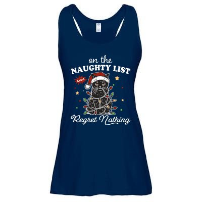 Funny Christmas Cat On The Naughty List And I Regret Nothing Ladies Essential Flowy Tank