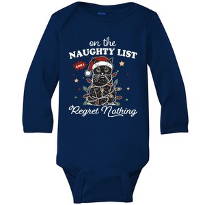 Funny Christmas Cat On The Naughty List And I Regret Nothing Baby Long Sleeve Bodysuit