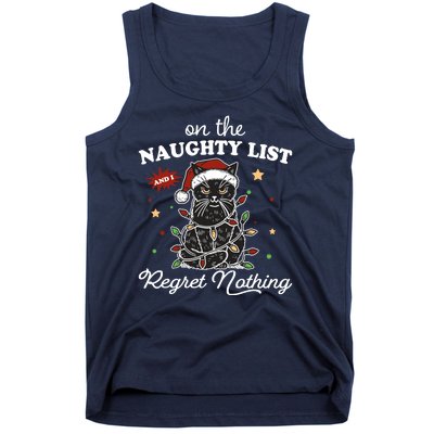 Funny Christmas Cat On The Naughty List And I Regret Nothing Tank Top