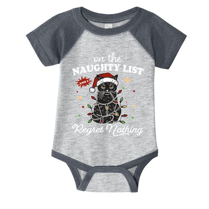 Funny Christmas Cat On The Naughty List And I Regret Nothing Infant Baby Jersey Bodysuit