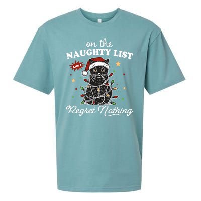 Funny Christmas Cat On The Naughty List And I Regret Nothing Sueded Cloud Jersey T-Shirt