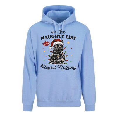 Funny Christmas Cat On The Naughty List And I Regret Nothing Unisex Surf Hoodie