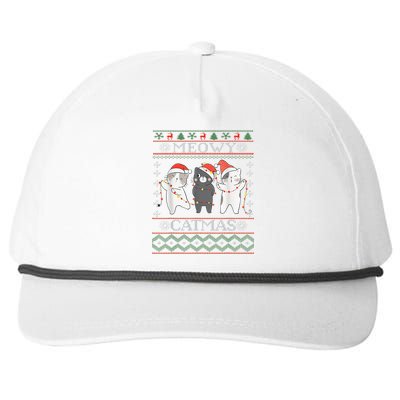 Funny Christmas Cat Matching Family Pajamas Meowy Catmas Snapback Five-Panel Rope Hat