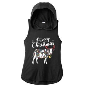 Festive Cow Christmas Lights Hilarious Holiday Decor Ladies PosiCharge Tri-Blend Wicking Draft Hoodie Tank