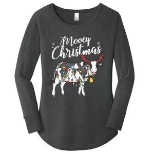 Festive Cow Christmas Lights Hilarious Holiday Decor Women's Perfect Tri Tunic Long Sleeve Shirt