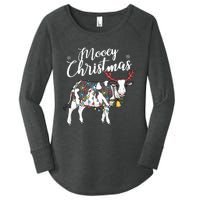 Festive Cow Christmas Lights Hilarious Holiday Decor Women's Perfect Tri Tunic Long Sleeve Shirt