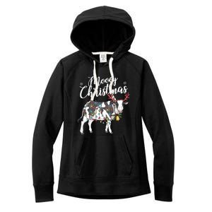 Festive Cow Christmas Lights Hilarious Holiday Decor Women's Fleece Hoodie