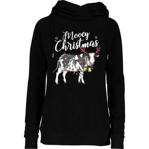 Festive Cow Christmas Lights Hilarious Holiday Decor Womens Funnel Neck Pullover Hood