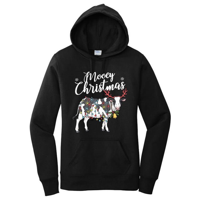 Festive Cow Christmas Lights Hilarious Holiday Decor Women's Pullover Hoodie