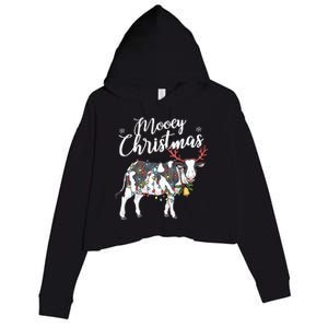 Festive Cow Christmas Lights Hilarious Holiday Decor Crop Fleece Hoodie