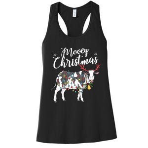 Festive Cow Christmas Lights Hilarious Holiday Decor Women's Racerback Tank