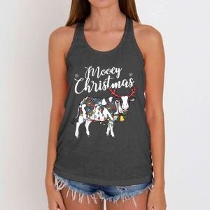 Festive Cow Christmas Lights Hilarious Holiday Decor Women's Knotted Racerback Tank