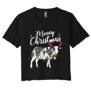 Festive Cow Christmas Lights Hilarious Holiday Decor Women's Crop Top Tee