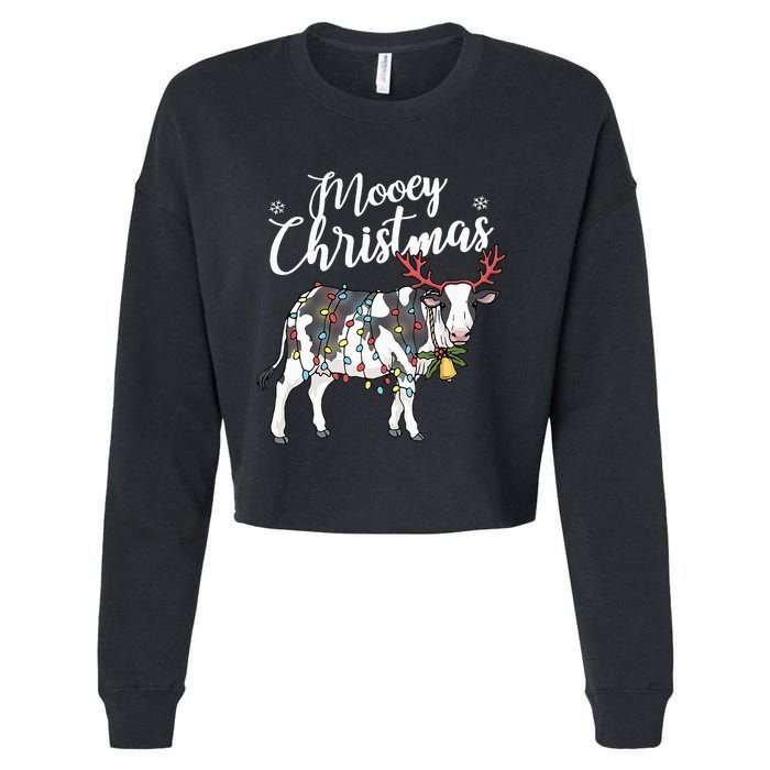 Festive Cow Christmas Lights Hilarious Holiday Decor Cropped Pullover Crew