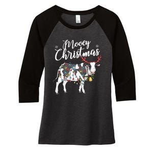 Festive Cow Christmas Lights Hilarious Holiday Decor Women's Tri-Blend 3/4-Sleeve Raglan Shirt