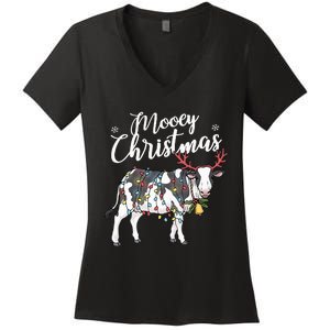 Festive Cow Christmas Lights Hilarious Holiday Decor Women's V-Neck T-Shirt