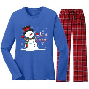 Family Clothing: Christmas Snow Let It Snow Funny Gift Women's Long Sleeve Flannel Pajama Set 