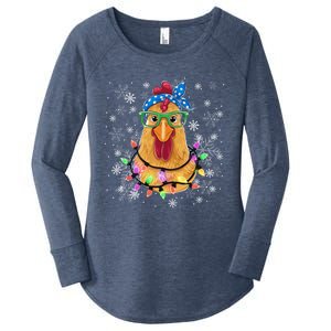 Funny Chicken Christmas Santa Hat Snowflakes Glasses Xmas Gift Women's Perfect Tri Tunic Long Sleeve Shirt