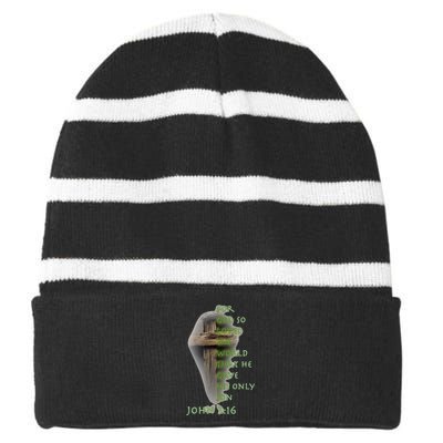 Faith Christian Cross Bible John 316 Reflection Striped Beanie with Solid Band