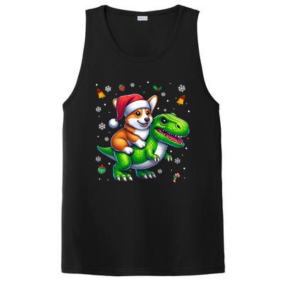 Funny Christmas Corgi Riding Dinosaur Santa Hat Snowflakes Gift PosiCharge Competitor Tank